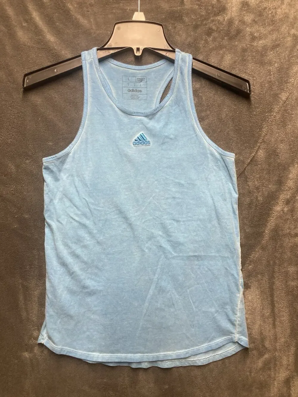 VTG Style Adidas Racerback Acid Wash VSCO Girl Youth Tank Top L Blue Sun-Faded